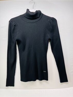 DKNY Black Ribbed Mock Neck Top